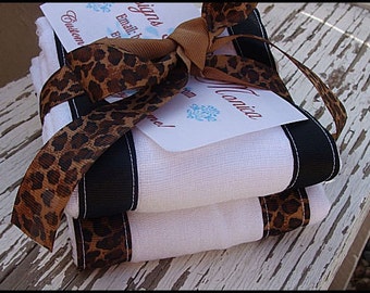 Bundle Custom Boutique Leopard brown Ribbon Whimsical Burp cloth Onesie Baby Shower Gift Baby Boy Girl Designer Insipred Applique Set