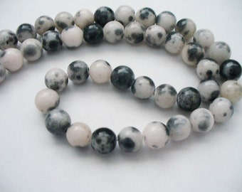 Jade Beads Gemstone Blacks, Gray and White Round 8MM