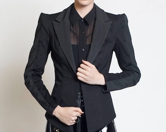 CARBON-14 BLAZER - Black Rubber Jacket Textured Industrial Goth Geometric Women's Futuristic Strong Shoulder Lady Gaga Cyber Corp Sleek Noir