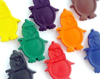 Penguin Crayons - Handmade Crayons - Gift for Kids - Animal Shaped Crayons - Set of 8 - Colouring Book - Penguin Party Favour