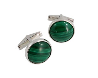 Malachite round pair 925 solid silver cufflinks - READY TO SHIP