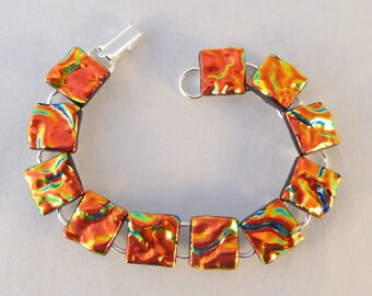 7 Inch Orange Dichroic Fused Glass Bracelet, Fused Glass, Dichroic, Glass Bracelet, Dichroic Bracelet, Fused Glass Bracelet, Orange Bracelet