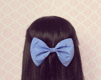 Blue Dappled Party Hair Bow - French Barrette, Teen Girl Hair Bow, Blue Hair Bow, Patterned Hair Bow, Gift for Her