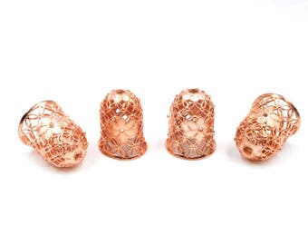 4 Rose Gold Plated Filigree Flower Bead Caps - 18-2-A