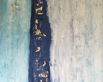 Across The Bay - Large Abstract Landscape Painting With Gold Foil - 24x36x1.5