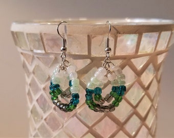 Green ombre beaded dangle earrings