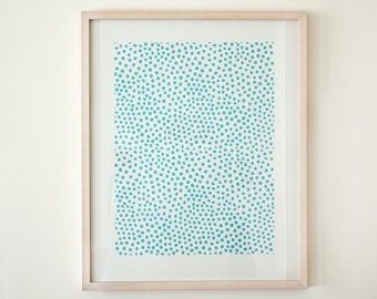 Original woodcut poster big dots light blue