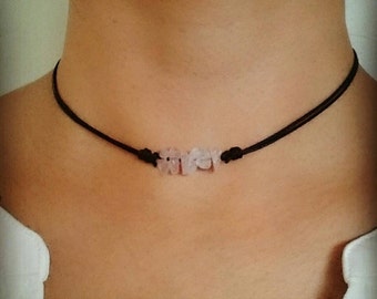 Rose Quartz Choker, Quartz Crystal Choker, Choker Necklace, Quartz Jewelry, Bohemian Choker, Boho Choker, Beaded Choker, Bohemian Jewelry