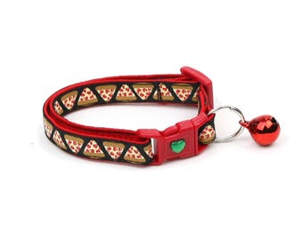 Pizza Cat Collar - Pizza Slices on Black - Small Cat / Kitten Size or Large Size