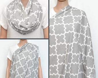 Gray Nursing Cover - Nursing Cover - Nursing Cover Scarf - Nursing Infinity Scarf - Breastfeeding Cover - Quatrefoil Infinity Scarf