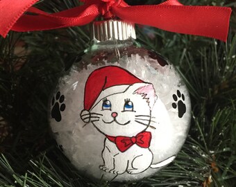 Personalized Hand Painted Cat Christmas Ornament
