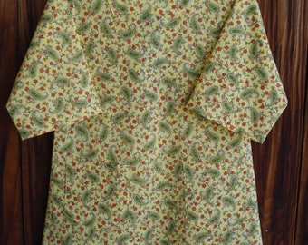 SIZE 6-8 The Mama San Mamasan Kappogi Full Coverage Smock Apron - Green Paisley on Yellow Print - Size X-Small (6-8)
