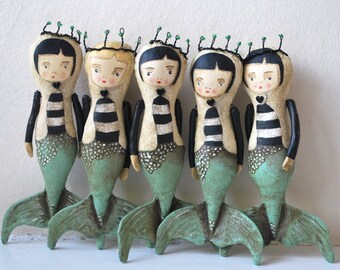 Mermaid brooch, mermaid textile art, mermaid art