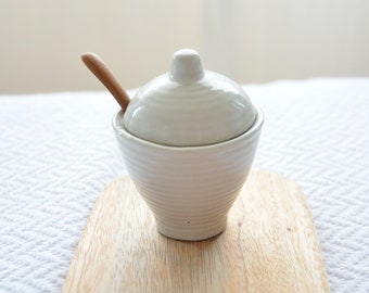 Hand Made Ceramic Salt Cellar from Bali with Wooden Spoon