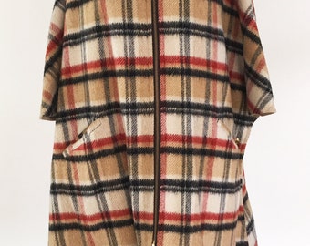 Vintage 60s Mod Reversible Plaid Poncho Cape