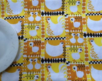 Scandinavian Cotton Tablecloth - Table runner - Table Linens - Easter chicks - Yellow/Mustard