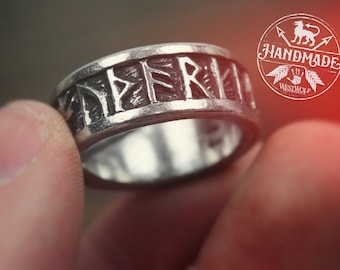Viking Rune Ring - US Sizes 9-13 in Sterling Silver or Pewter --- Norse/Norway/Iceland/Scandinavian/Medieval/Nordic/Runic/Band