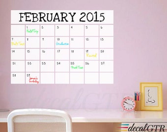 Dry Erase Calendar Decal - Dry Erase Monthly Calendar - Dry Erase Wall Calendar - White Vinyl Sticker - D033