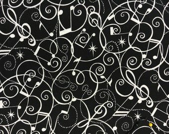 Music To My Ears for Blank Fabrics Musical Instruments on Black Background BTR6775 Half Yard Cuts and Yardages Available
