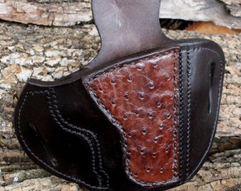 Custom Leather Holster 1911 Officers Compact with Ostrich Quill