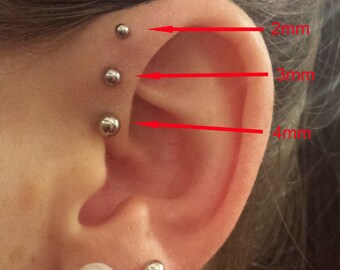 18g Forward Helix, 18g, 2mm 3mm 4mm Balls, Labret Studs, 6mm Flat Back, Single Or Set, Fits Helix, Tragus, Labret, Ear, Cartilage