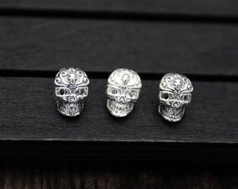 Sterling Silver Skull Beads, Skull head,Silver Skull spacer bead,3D skull, 4mm large hole skull bead