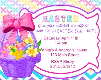 Easter Egg Hunt Invitation, Easter Party Invitation- Basket of Eggs Collection