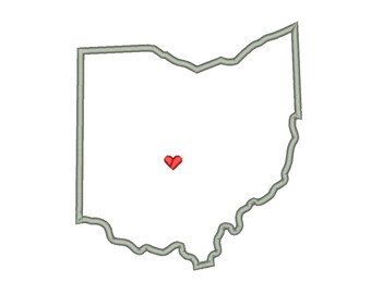 Ohio State Outline Appliqué Designs Machine Applique Embroidery Designs US State Heart 9 Size - INSTANT DOWNLOAD