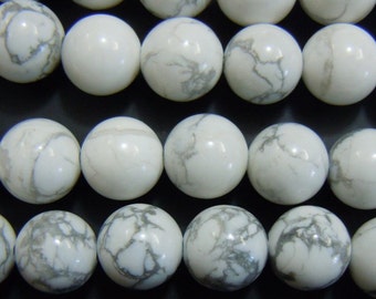 15.5" 8mm/10mm Natural white howlite round beads, semi-precious stone, DIY beads, White gemstone wholesale
