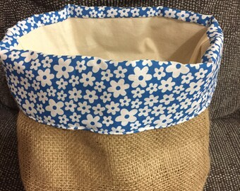 Hessian lined sack bag with turquoise trim