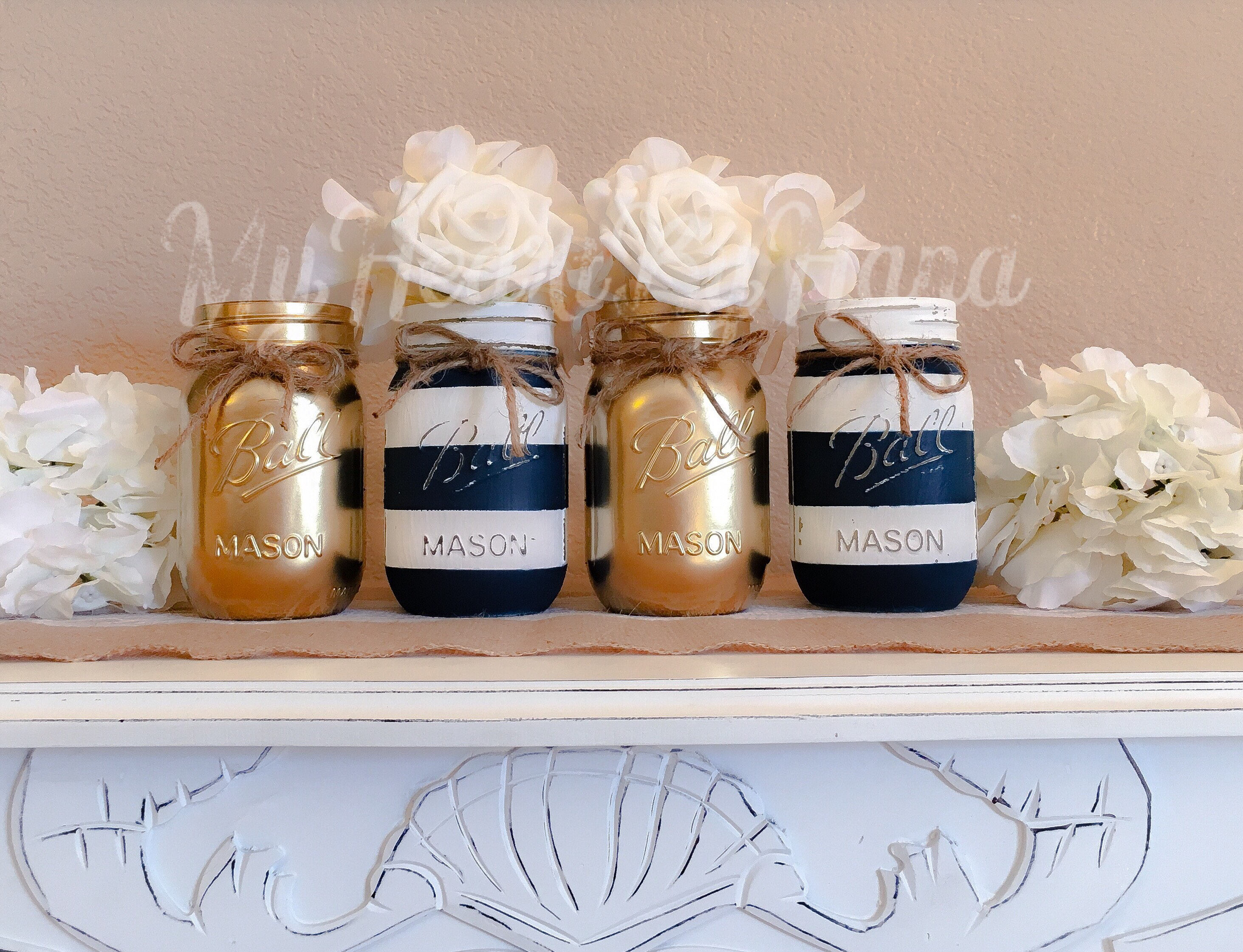 Nautical Baby Shower Centerpiece Navy Blue and White Stripes