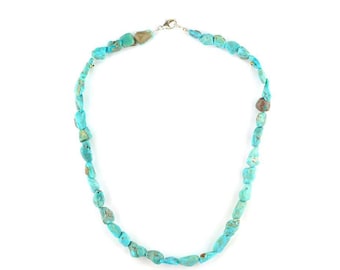 Turquoise nuggets necklace with sterling silver clasp.