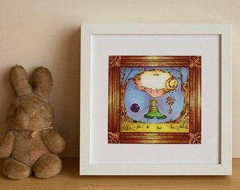 Illustration, children Illustration, Wall Art, digital print, little dragon "Viktor small news"