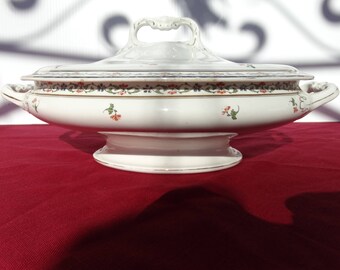 John Maddock & Sons England 12" Handled Oval Covered Vegetable Bowl MAD6 Pattern Footed