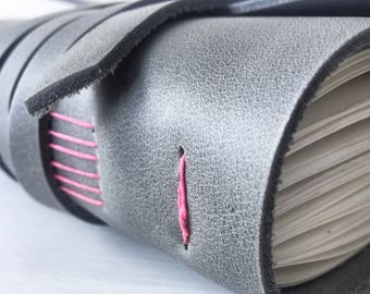A6 grey personalized leather journal , bullet journal, personalised custom journal, gratitude journal, gifts for writers, gift for wife