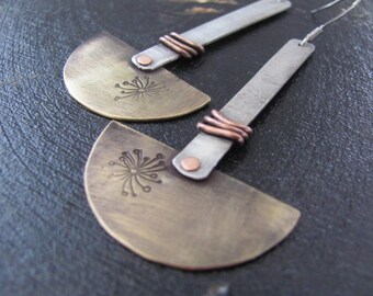 Jewelry brass earrings, Metalwork Earrings, Hammered Earrings, Modern Earrings, Brass Earrings, Geometric Earrings, Rustic Metal Earrings