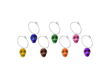 Day of the Dead Skulls Wine Glass Charms, Qty.7