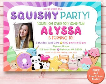 Squishy party invitation, squishies party invitation with picture, squishy party invite, Slime and Squishies