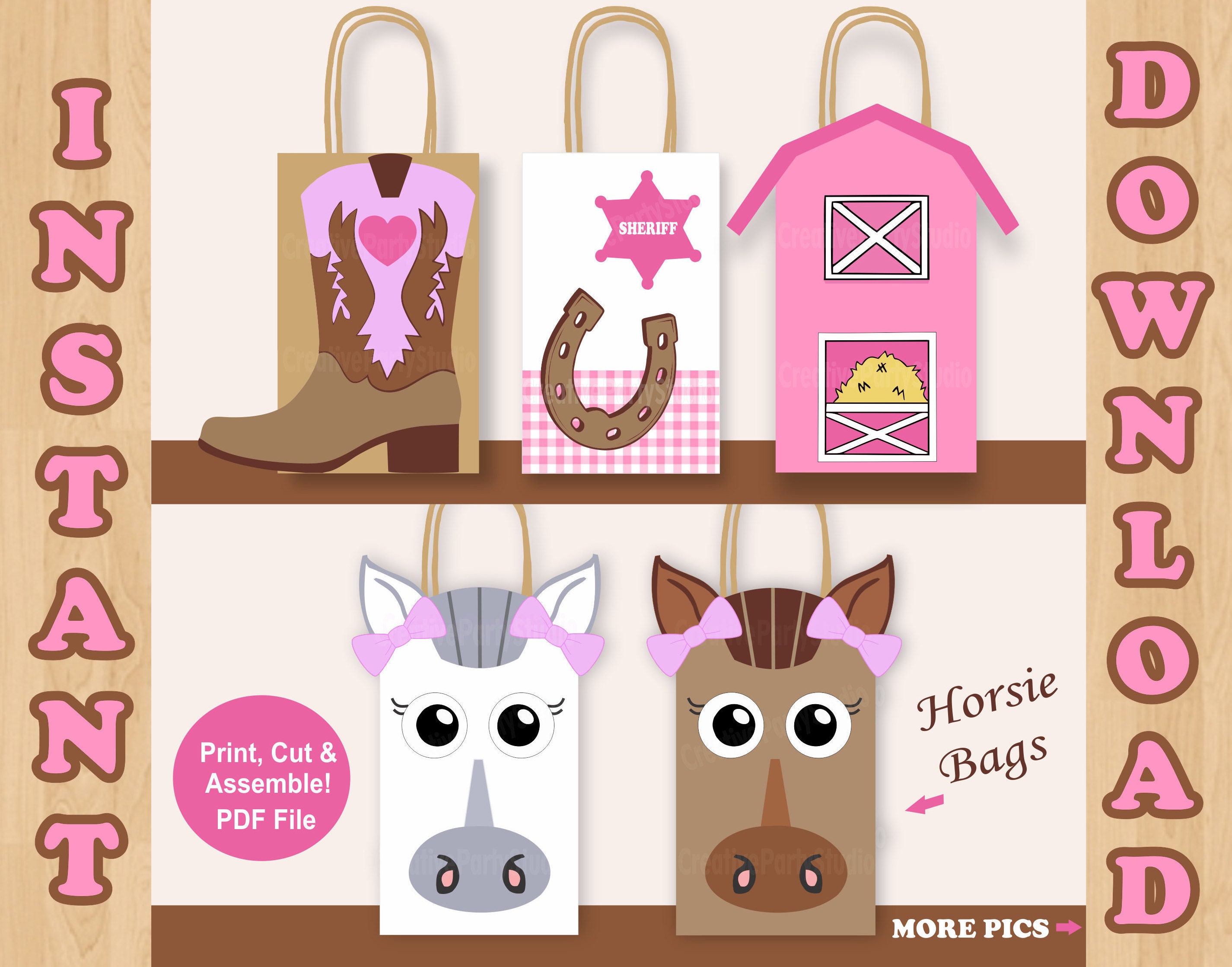 Girl Horse Favor Bags/ Horse Birthday Party Supplies/ Horse