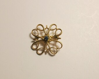 Antique Victorian 10K solid Gold, Blue Sapphire Pin Brooch