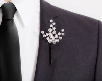 Limited Edition Frosted White Boutonniere - White Boutonniere with Purple and Green Hightlights Prom - Mens Boutonniere