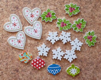 Wooden Christmas Button Selection 3 FREE SHIPPING