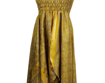 INSIDE MY MIND Gypsy Hippie Boho Summer Recycled Vintage Silk Two Layer Halter Dress Printed Bohemian Sundress