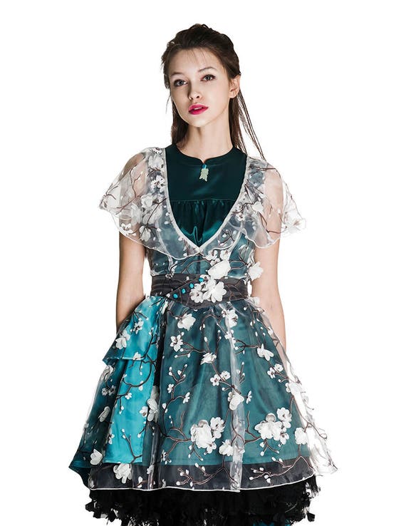 Vintage Silk One Piece Chinese Dress Handmade Floral Over