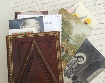 Vintage French 1930's Hardback Leather Catholic Prayer Book Art Nouveau decorated Missel Bible