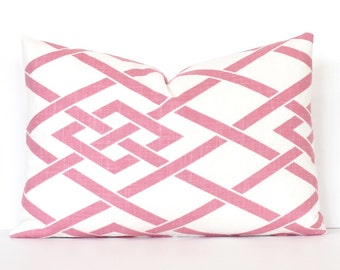 Pale Pink Lattice Designer Pillow Cover modern accent cushion trellis hollywood regency geometric blossom light blush Pantone rose quartz