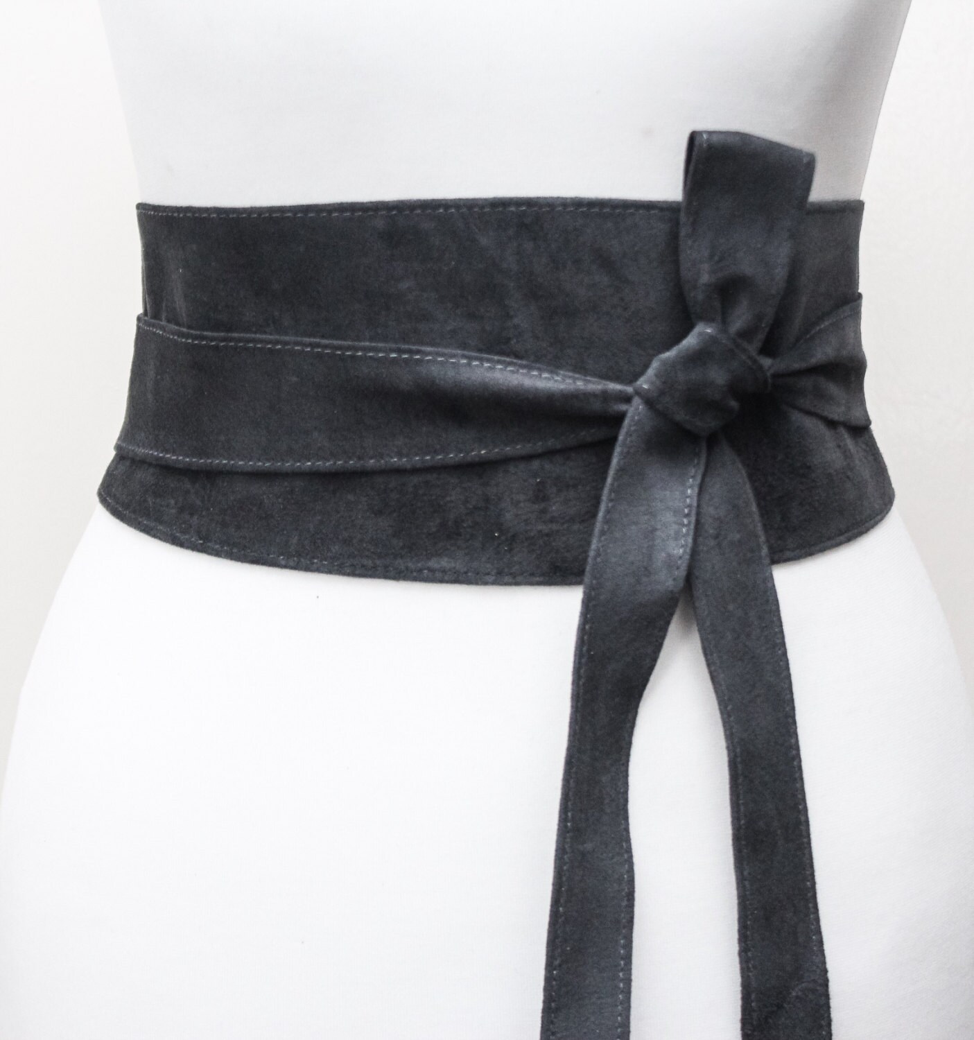 Dark Grey Suede Obi Belt Waist Belt Suede Tie Belt Real