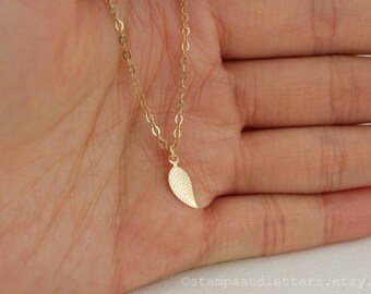 Gold Feather Necklace - Tiny, Dainty Feather Charm - Feather Pendant