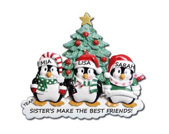Personalized Sister's Are Best Friends Christmas Ornament - Personalized 3 Best Friends Penguin Ornament