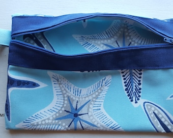 Fun "Starfishes in the ocean" wristlet (made with outdoor fabric)